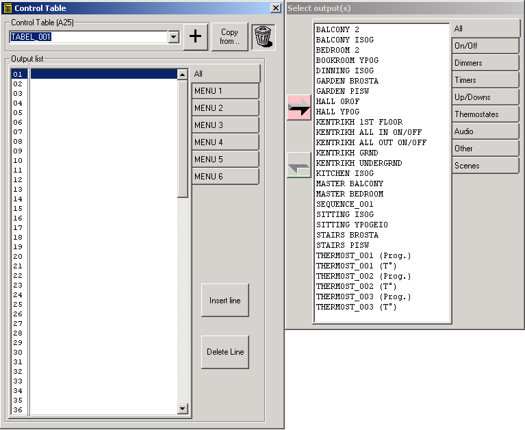 9. Επιλογή Control Table Τα tables του q-bus είναι ένας πίνακας ελέγχου ο οποίος περιέχει ανάμματα (outputs) τα οποία ελέγχονται από οθόνες.