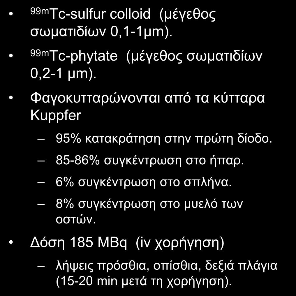 ΣΠΙΝΘΗΡΟΓΡΑΦΗΜΑ ΗΠΑΤΟΣ 99m Tc-sulfur colloid (μέγεθος σωματιδίων 0,1-1μm).