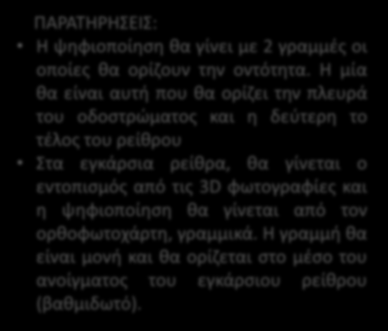 RI: Ρείθρο Γραμμικό Αναλαμβάνει το επιφανειακό νερό για να το οδηγήσει σε φρεάτια υδροσυλλογής.