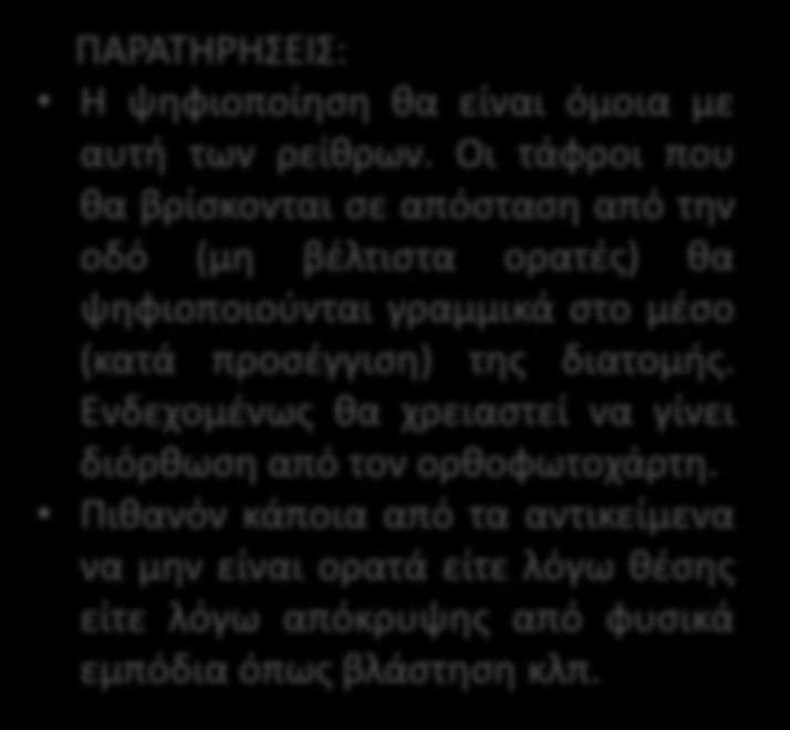 TF: Τάφρος Γραμμικό Επιφανειακό έργο για την ανοιχτή κατά μήκος αποχέτευση των ομβρίων.