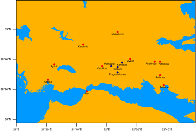 Εικόνα 5β: Οι θέσεις των μετεωρολογικών σταθμών