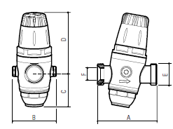 p (mbar) B A Misura / Rozmiar / Dimensiones Dimension / Gre / Dimenses / Μέγεθος DN 1/2 15 96 72 55 102 3/4 15 3/4 20 96 72 55 102 1 22 A mm B mm C mm D mm E F mm Perdite di carico /