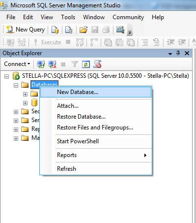 9: Microsoft Sql Server 2008 και SQL Server 2008 Management Studio Παράδειγμα Δημιουργία Βάσης Δεδομένων Για να δημιουργήσουμε μια νέα βάση δεδομένων με το SQL Server 2088 Management Studio πρέπει