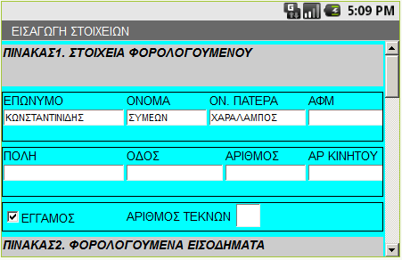 Εικόνα5.1 Ο χρήστης θα έπρεπε να είχε αρχικά μια ευδιάκριτη οθόνη ώστε να μπορούσε να εισάγει μέσα στα κελιά την πληροφορία. Θα έπρεπε ουσιαστικά να πλησιάζει όσο αυτό ήταν εφικτό στο πρωτότυπο Ε1.