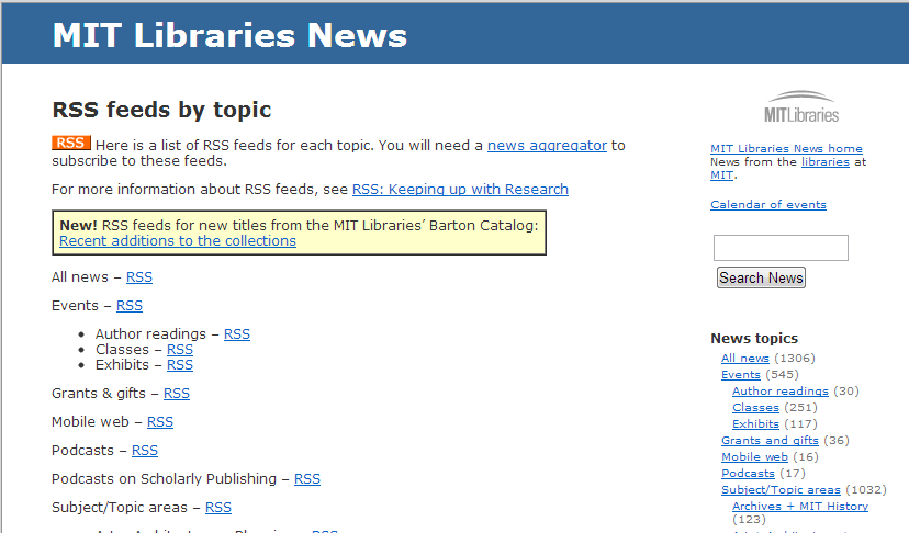 edu/sites/news/rss-feeds/) Εικόνα 4-75 MIT Library RSS Feeds Παράδειγμα