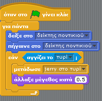 υλοποιείται µε την εντολή «µετάδωσε». Το τυρί αντιλαµβάνεται την ενέργεια του Jerry µε την εντολή «όταν λάβω».