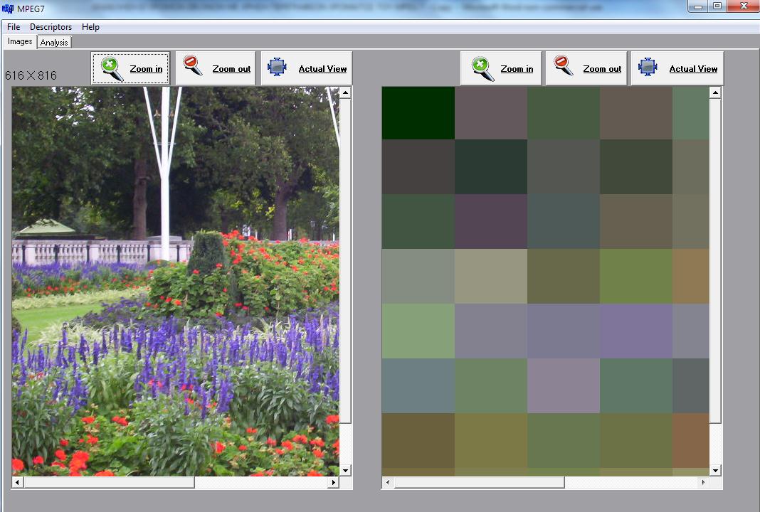 Βήμα 3 Στην ετικέτα Analysis εμφανίζονται τρεις πίνακες. Ο πρώτος πίνακας (αριστερά) απεικονίζει τις τιμές των χρωμάτων στους χρωματικούς χώρους RGB, YCbCr.