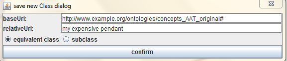 Εδώ, ορίζουμε το IRI της νέας κλάσης και αποφασίζουμε αν θα είναι ισοδύναμη ή υποκλάση της έκφρασης owl που αντιπροσωπεύει ο γράφος.