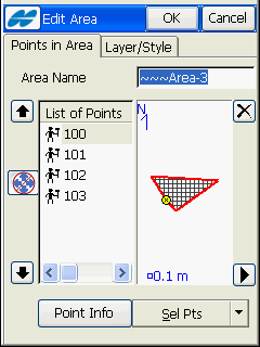 Στη φόρμα points in area βλέπουμε τα σημεία που αποτελούν το σχήμα καθώς και την μορφή του σχήματος.