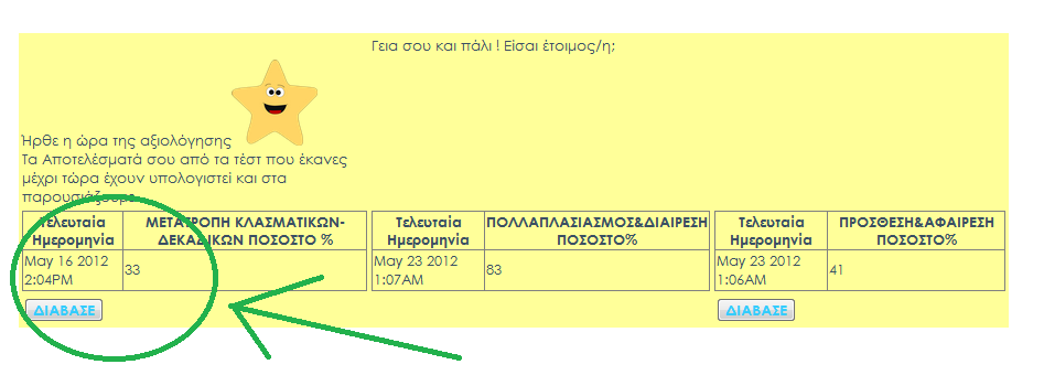 Εικόνα 17: Ποσοστό < 50% Πατώντας το κουμπί ΔΙΑΒΑΣΕ, ανοίγει ένα popup