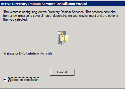 Ολοκλήρωση Όσο περιμένουμε την εγκατάσταση του DNS να ολοκληρωθεί, επιλέγουμε το Reboot on
