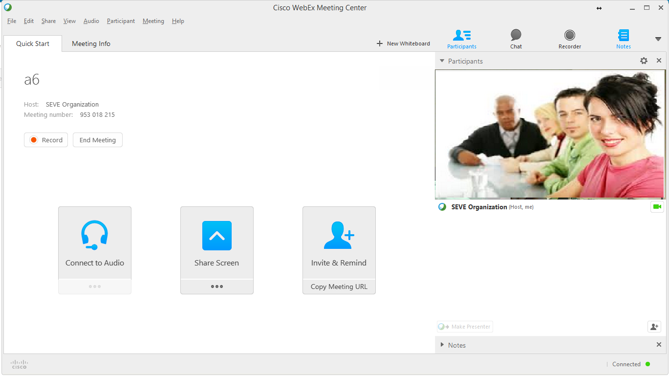 Εικόνα 63. Εικόνα παραθύρου Cisco Webex Meeting Center Καταγραφή, επεξεργασία και αναπαραγωγή διάσκεψης: Καταγράψτε τις συναντήσεις για μελλοντική αναφορά, εκπαιδευτικούς σκοπούς ή επιδείξεις.