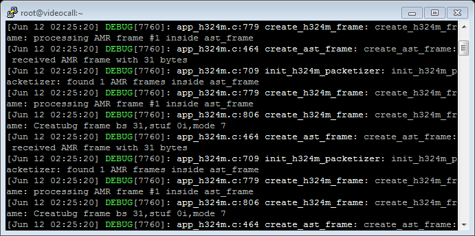Εικόνα 7: Αποκωδικοποίηση δεδομένων στη λειτουργία video_loopback() Εικόνα 8: Αποκωδικοποίηση και μετατροπή πλαισίων h324m σε Asterisk frame με τη λειτουργία echo() Η λειτουργία echo() επιστρέφει