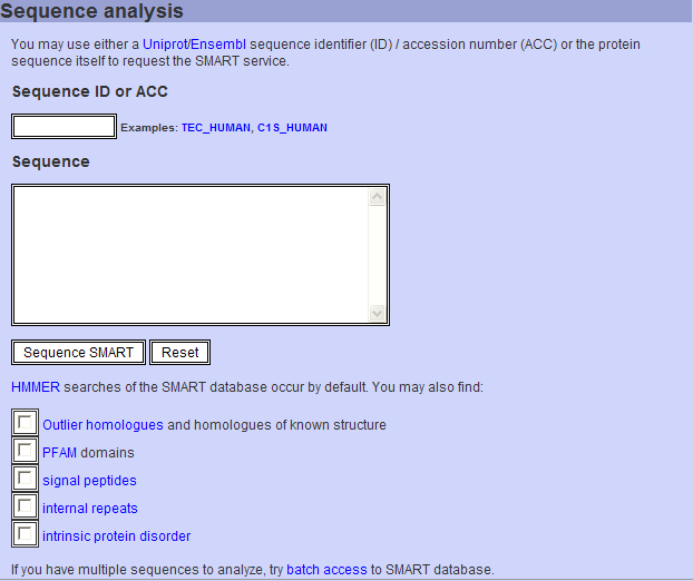 SMART Ανάλυση αλληλουχίας Εύρεση πιθανών domains / motifs σε συγκεκριμένη αλληλουχία