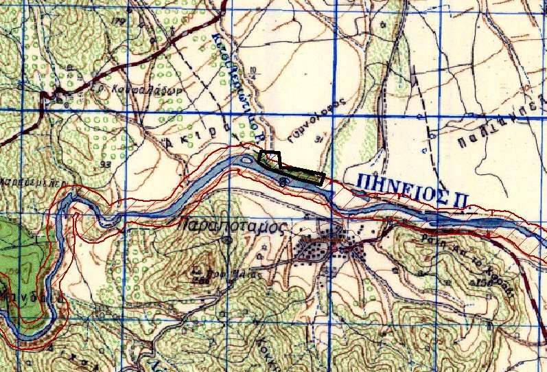 Χάρτης 21 Πάρκο 4 Βρίσκεται στη αριστερή κοίτη του Πηνειού ποταµού νότια της ΠΑΘΕ, πολύ κοντά στο χωριό Πυργετό από την ίδια όχθη και το Οµόλιον από την απέναντι όχθη, και στην συµβολή µε το ρέµα