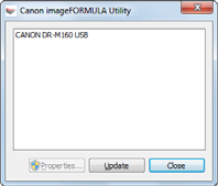 3 Κάντε κλικ στην επιλογή [Canon DR-M160 USB] και στην επιλογή [Properties] [Ιδιότητες]. Προβάλλονται οι ιδιότητες του σαρωτή.