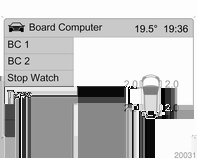 118 Όργανα και χειριστήρια Χρονόμετρο Επιλέξτε το στοιχείο μενού Timer (Χρονομετρητής) από το μενού Board Computer (Υπολογιστής οχήματος).