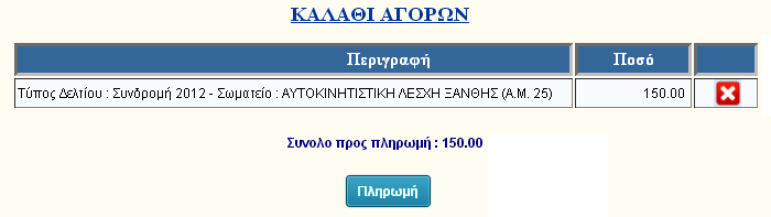 6. Διαδικασία Πληρωμής της Συνδρομής Σωματείου Επιλέγοντας την «Συνδρομή Σωματείου» θα πρέπει να μπείτε στο σύστημα με τους κωδικούς του σωματείου το οποίο πρόκειται να πληρώσει, όπως αυτό