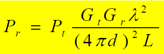 Free Space Propagation Model 69 The Free space power received by a receiver antenna separated from a radiating transmitter antenna by a distance d is given by Friis free space equation: P r : Signal