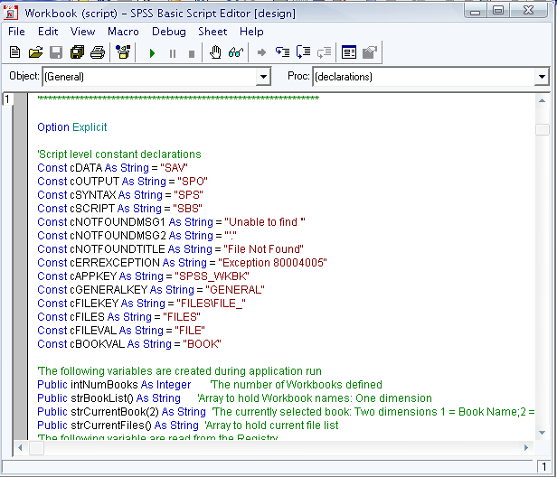 Τα τέσσερα παράθυρα του SPSS: Script Window Script Window μας δίνει τη δυνατότητα να γράφουμε ολοκληρωμένα (full-blown) προγράμματα διαχείρισης και ανάλυσης