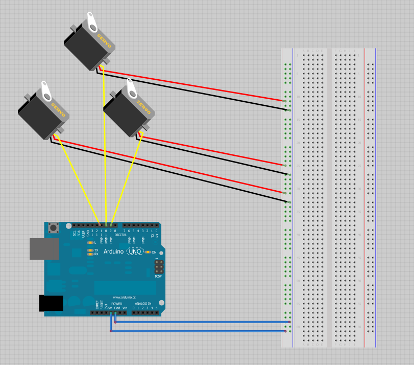 Εικόνα 4.1: Σύνδεση κινητήρων με το Arduino. Το Arduino συνδέεται και τροφοδοτείται από φορητό υπολογιστή.