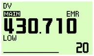 4 Περιστρέψτε το [DIAL] για να επιλέξετε REPLY VOICE, και µετά πιέστε [MAIN BAND]. 5 Για να αναπαραγάγετε την ηχογραφηµένη φωνή απάντησης, πιέστε [ ](LOW PRIO).