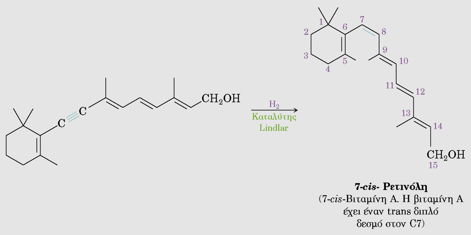 Στερεοεκλεκτική σύνθεση cis-αλκενίων: Υδρογόνωση με καταλύτη Lindlar Σύνθεση της βιταμίνης Α
