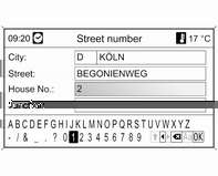 Σύστημα Infotainment 185 Χρησιμοποιώντας το περιστροφικό κουμπί MENU, επιλέξτε διαδοχικά και επιβεβαιώστε τα γράμματα της πόλης που επιθυμείτε.