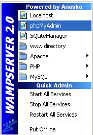 Λειτουργίες του WampServer Με την παραπάνω διαδικασία λοιπόν έχουµε εγκαταστήσει το WAMP. Ενεργοποιώντας το δηµιουργείται ένα εικονίδιο, κάτω αριστερά στην οθόνη µας, το εικονίδιο του WampServer.