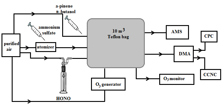 NaNO 2 + H 2 SO 4 HONO + NaHSO 4 (5.1) Clean air was passed through the bubbler thus injecting the HONO into the chamber.