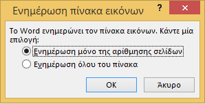 Εικόνα 53: Παράθυρο ενημέρωση πίνακα εικόνων. 8. Συστάσεις για το κείμενο 8.