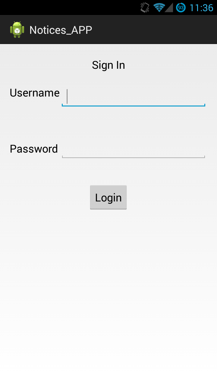 Αφού γίνει η αποσύνδεση χρήστη, επιστρέφουμε στην αρχική οθόνη όπου εισάγουμε username και password όπως φαίνεται παρακάτω.