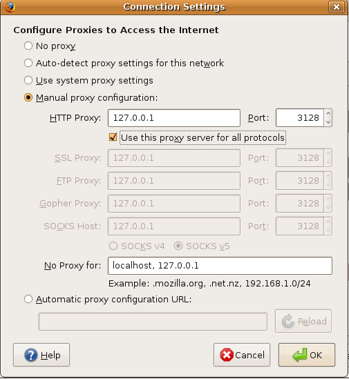 Εγκατάσταση Squid Proxy Περιβάλλον Ubuntu Χειροκίνητη Ρύθμιση Firefox στον Server: Επεξεργασία->Προτιμήσεις->Για