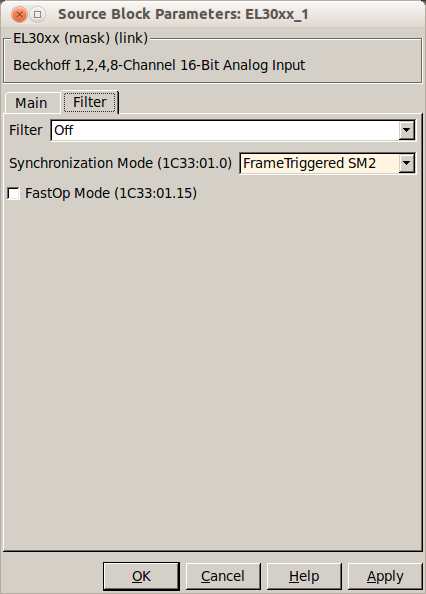 ii. Sync Manager: In some blocks though(for example in 12bit analog inputs) it can be found under the filter tab in the drop-down menu Synchronization Mode, as shown in Figure 6.