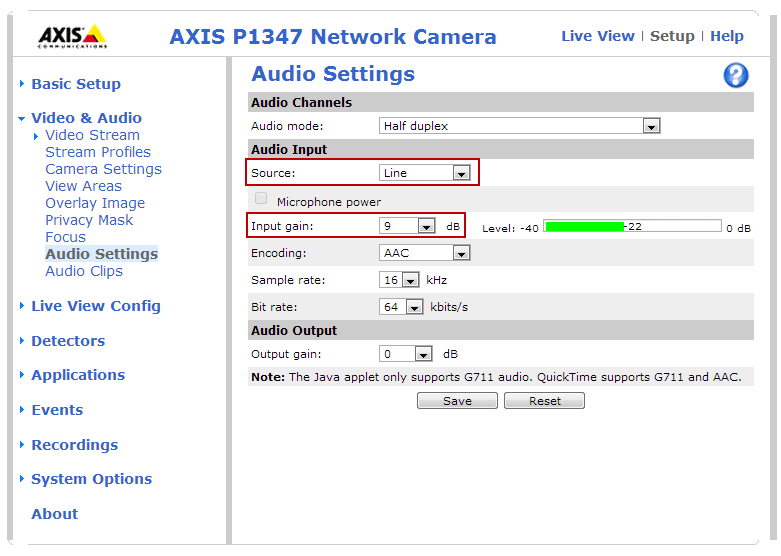 4. Audio Settings 4.1.1. Audio Input Source: Επιλέξτε Line για να πάρετε ήχο από το μίκτη ήχου. Η επιλογή Microphone είναι για το ενσωματωμένο μικρόφωνο της κάμερας.