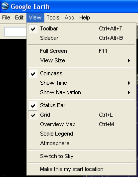 Από τον κατάλογο επιλογών ( μενού) View επιλέξτε Toolbar, Compass, Status Bar, Grid Κάνοντας κλικ με το ποντίκι σας πάνω στην υδρόγειο σφαίρα και σύροντάς το μπορείτε να τη στρέψετε προς όλες τις