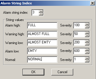 To Alarm Message είναι: CAPACITY = %STATE - TANK_LEVEL IS %LIMIT.