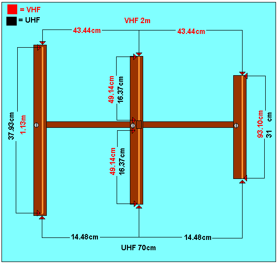 Γίπνιν 70cm= 16.37cm θάζε ζηνηρείν ηνπ δηπόινπ. Θαηεπζπληήξαο 2m = 93.10 cm Θαηεπζπληήξαο 70cm = 31cm Βηδώζηε ηνλ αλαθιαζηήξα ζηε κηα άθξε ηνπ boom θαη ζε απόζηαζε 43.44cm βηδώζηε ην δίπνιν. Ξξνζνρή!