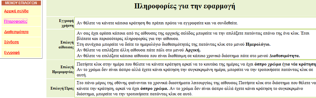 Εικόνα 4 Ο χρήστης της σελίδας μπορεί τώρα να εγγραφή και να κάνει κράτηση