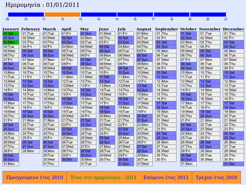 6.4 Περιγραφή του calendar.php Σκοπός αυτού του προγράμματος είναι : 1. να εμφανίζει το ημερολόγιο ενός έτους στην οθόνη, σε μορφή πίνακα. 2.