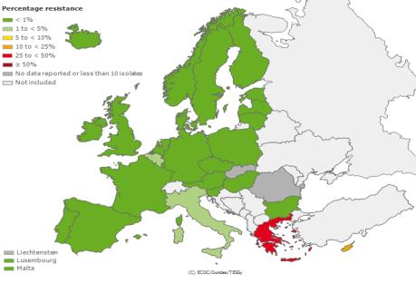 P erc entage (% ) 21/11/2012 Klebsiella ανθεκτική στις καρβαπενέμες ECDC Distribution of 47 CRP cases by site of infection and by department Infections due to Carbapenem-Resistant Gram-Negative