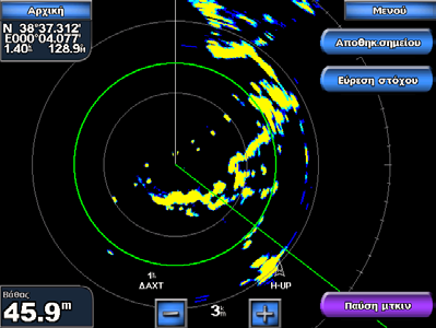 Χρήση ραντάρ Χρήση ραντάρ Εμφάνιση αριθμών εμφανίζει ή αποκρύπτει τα στοιχεία ταξιδιού, πλοήγησης, ψαρέματος, ιστιοπλοΐας ή καυσίμων.