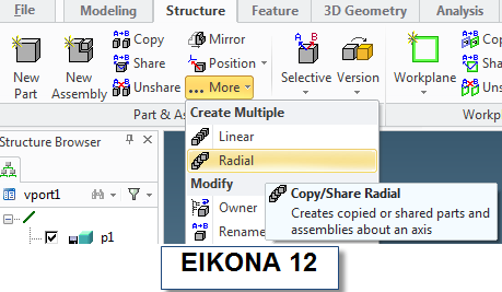 Κάντε Pull το p2. Πηγαίνετε Structure-> Part & Assembly-> More-> Radial (Eικόνα 12).