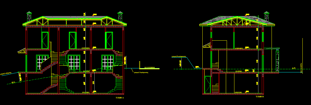 Κεφάλαιο 2ο Σχέδιο 2.1 Τομές κατοικιών 95 m2(αριστερά) και 119 m2(δεξιά).