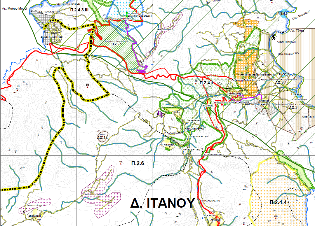 Θέση υφιστάμενου ΧΥΤΑ Σητείας & προτεινόμενων δραστηριοτήτων Σχήμα 5-11: Απόσπασμα του Χάρτης Π.2 «Χρήσεις Γης και Προστασία Περιβάλλοντος» - ΣΧΟΟΑΠ Δ.Ε.