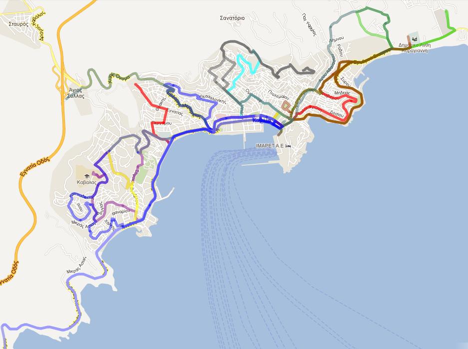 Κεθάλαιο 3: Βαζηθή Απνγξαθή Δθπνκπώλ CO 2 10 KWh/L γηα Πεηξέιαην) αλέξρεηαη ζε 2.909.565 KWh εθ ησλ νπνίσλ νη 236.722 θαη 2.672.843 ΚWh πξνέξρνληαη απφ ηελ θαχζε βελδίλεο θαη πεηξειαίνπ αληίζηνηρα. 3.3.2 Γεκφζηεο κεηαθνξέο Οη αλάγθεο κεηαθνξάο ζηα φξηα ηνπ Γήκνπ Καβάιαο ηθαλνπνηνχληαη κε ηελ δξάζε δχν νξγαληζκψλ δεκνζίσλ κεηαθνξψλ: Σν Αζηηθφ ΚΣΔΛ Καβάιαο Α.