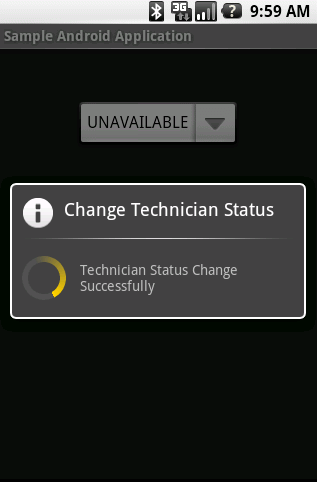 Σχηµα 25 : Change technician status activity 2.10.Server side Μια κινητή εφαρµογή στηρίζεται συχνά σε δεδοµένα προερχόµενα από ένα κεντρικό υπολογιστή (server).