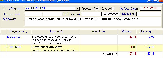 10.2.5 Απόσβεση Επιχορήγησης 1.Παραµετροποίηση Καρτέλας Κίνησης 2.