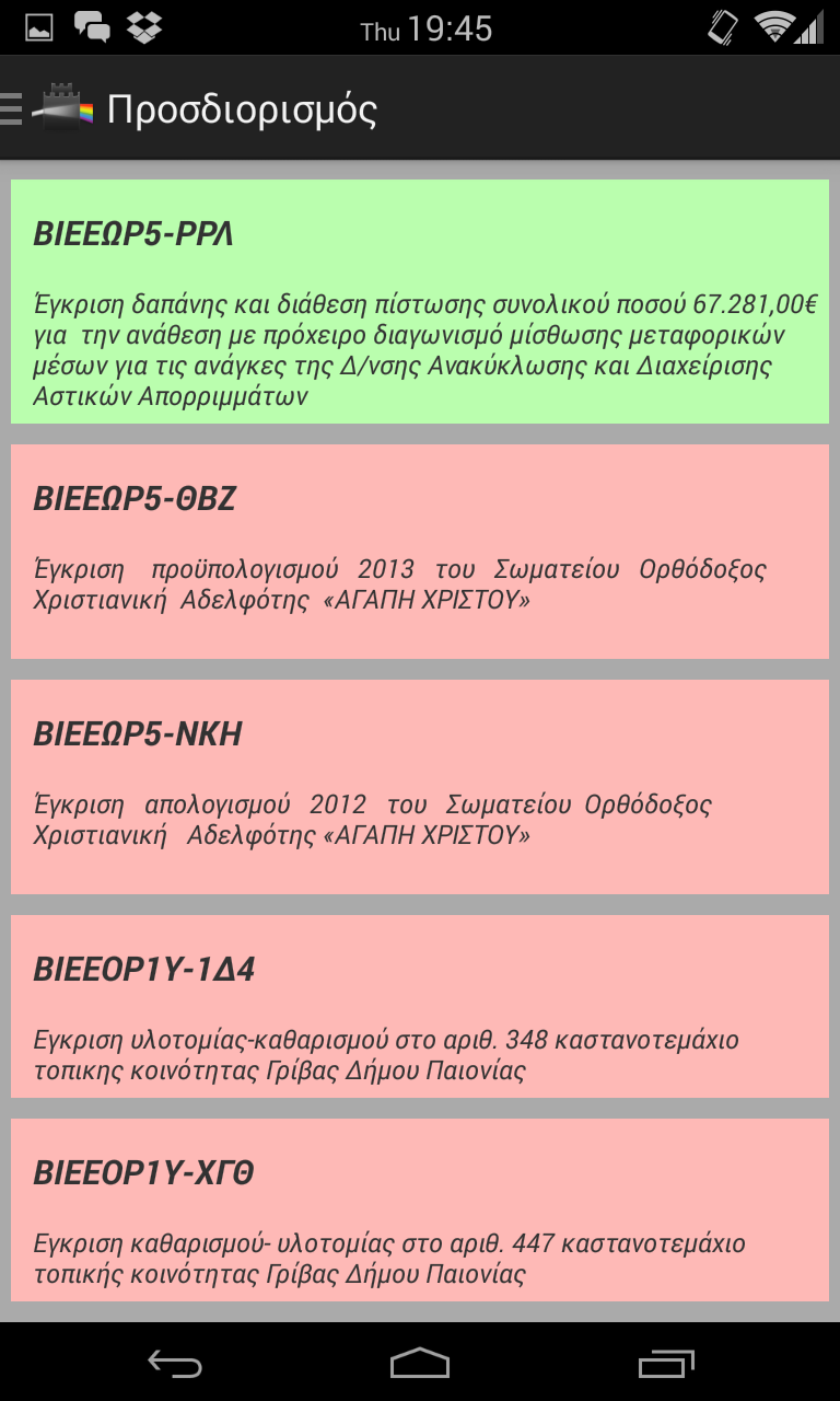 Σχήμα 9: Από τη λίστα που του εμφανίζεται, με κόκκινο είναι οι αποφάσεις για τις