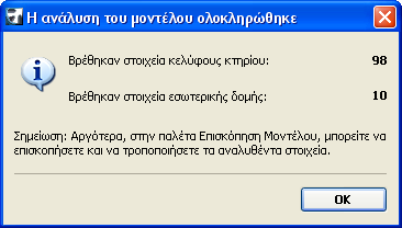 Κεφάλαιο 4 ο : «Ενεργειακή μελέτη κατοικίας με το EcoDesigner» Δκθαλίδεηαη ν δηάινγνο Ζ αλάιπζε ηνπ κνληέινπ νινθιεξψζεθε, πνπ δείρλεη ηνλ αξηζκφ ησλ ζηνηρείσλ πνπ βξέζεθαλ λα ζπλζέηνπλ ην θέιπθνο